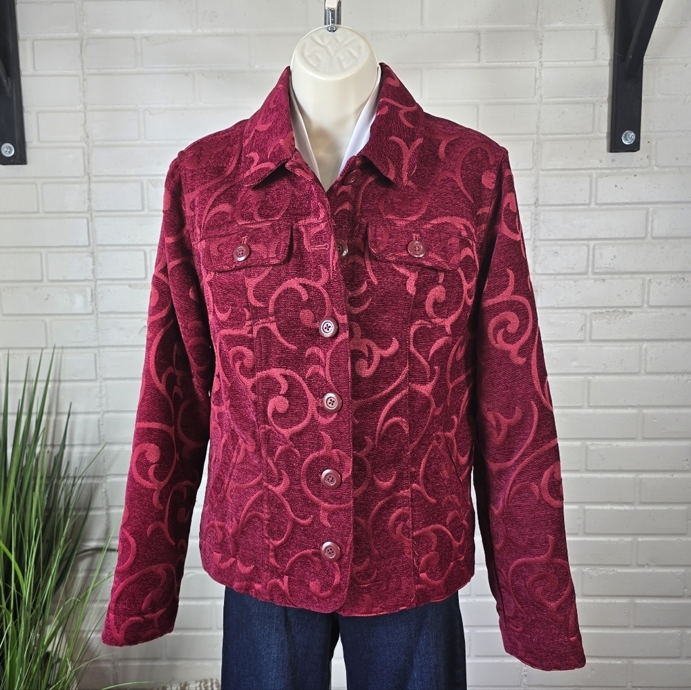 Croft And Barrow Red Patterned Jacket Button Up Medium - Picture 4 of 12